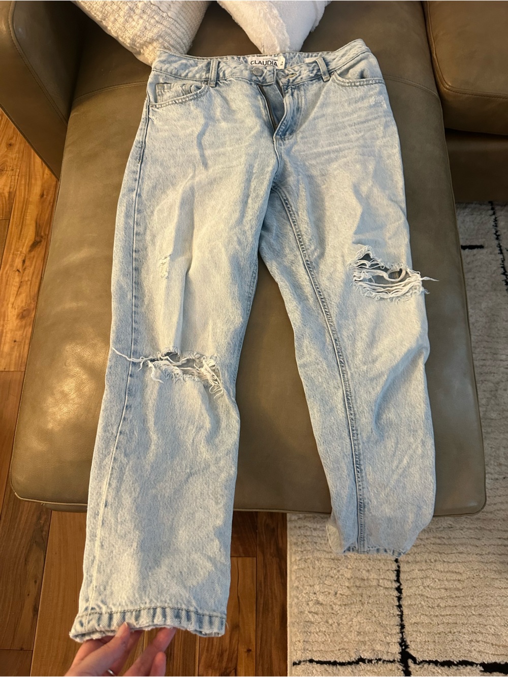 Dynamite Pale Blue Distressed Straight-Leg Jeans